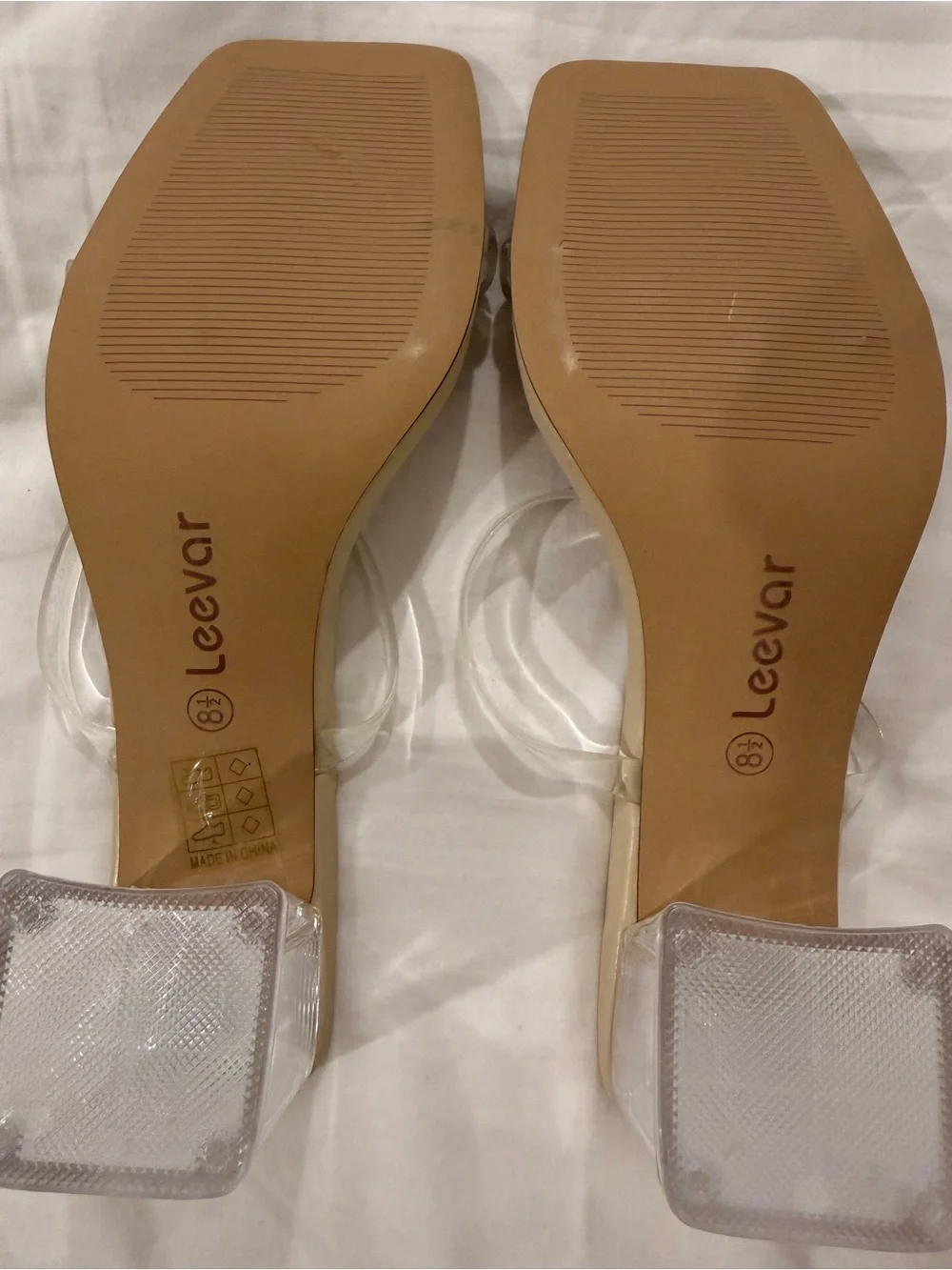 Women’s Nude Clear Strap Square-Toe Heeled Sandals Size 8.5